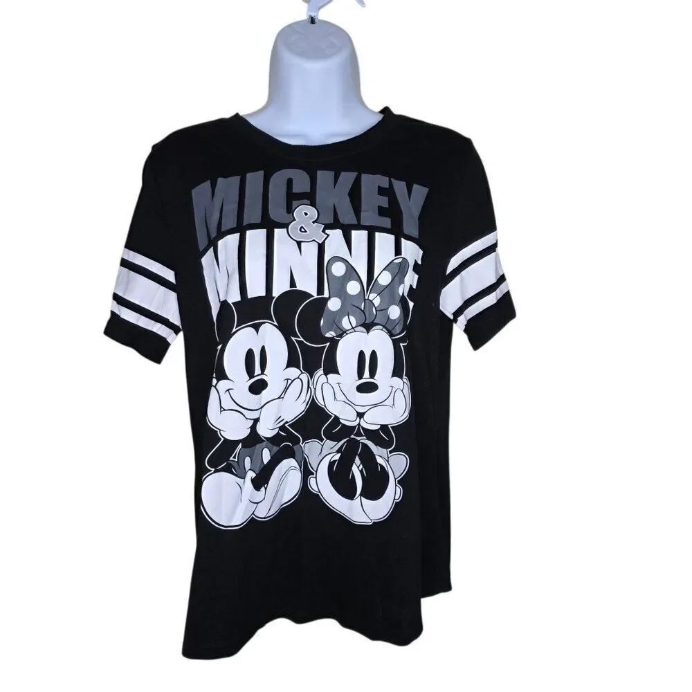 Disney Mickey Minnie Football Raglan TShirt Juniors Size L Black